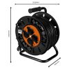 NEO TOOLS Kábeldob, hosszabbító, 30m/3x1,5mm2 réz kábel, 230V, IP20, hőkioldó, műanyag dob, fém keret  90-171