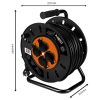 NEO TOOLS Kábeldob, hosszabbító, 50m/3x2,5mm2 réz kábel, 230V, IP20, hőkioldó, műanyag dob, fém keret  90-175