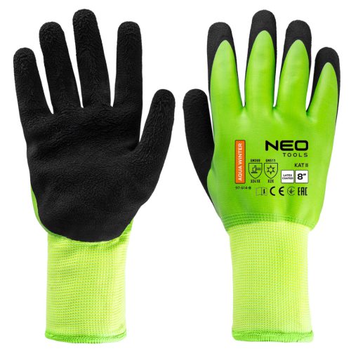 NEO TOOLS Munkakesztyű, AquaWinter, hőszigetelt, vízálló, dupla latex bevonatú poliészter, 8 97-614-8