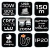 NEO TOOLS Fejlámpa + zseblámpa 2az1-ben, tölthető USB 800lum CREExML-T6 LED, 10W 99-026