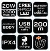 NEO TOOLS Fejlámpa + zseblámpa 2az1-ben, tölthető USB 1000lum, CREE LED, 10W 99-028