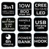 NEO TOOLS Kempinglámpa, tölthető, 3 funkciós, 800lum, CREE T6 + SMD LED, powerbank funkció, 10W 99-031