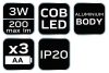 NEO TOOLS Zseblámpa, elemes 3xAA, 200lum, COB LED, 3W 99-032