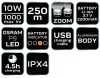NEO TOOLS Zseblámpa tölthető, USB, 1000lum, OSRAM P9 LED, 10W 99-035