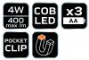 NEO TOOLS Műhely-vizsgálólámpa, elemes 3xAA, 400lum COB LED, 4W 99-045