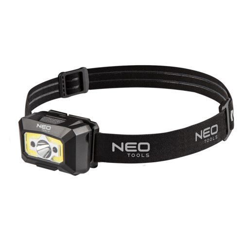 NEO TOOLS Fejlámpa, tölthető, USB, 250 lum, COB LED + mozgásérzékelővel 99-073